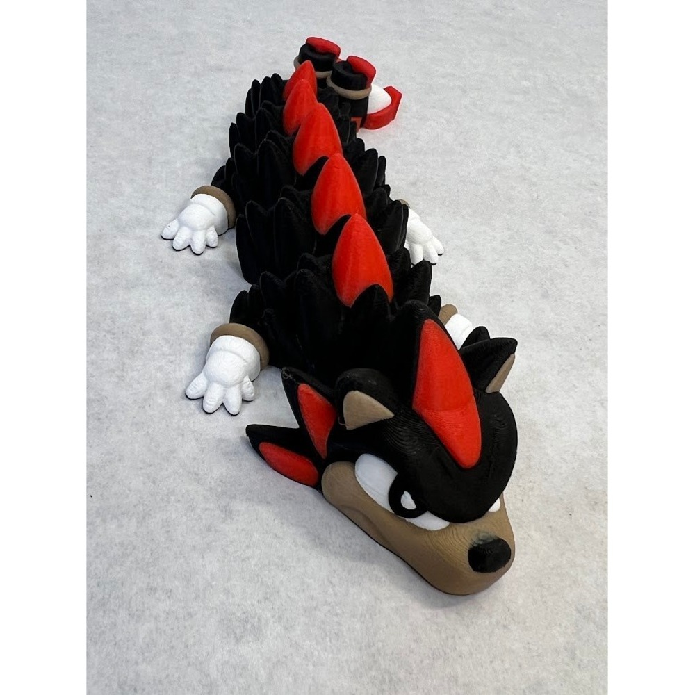 Black Hedgehog Articulated Dragon 3D Printed Figure Black Red Fidget Toy